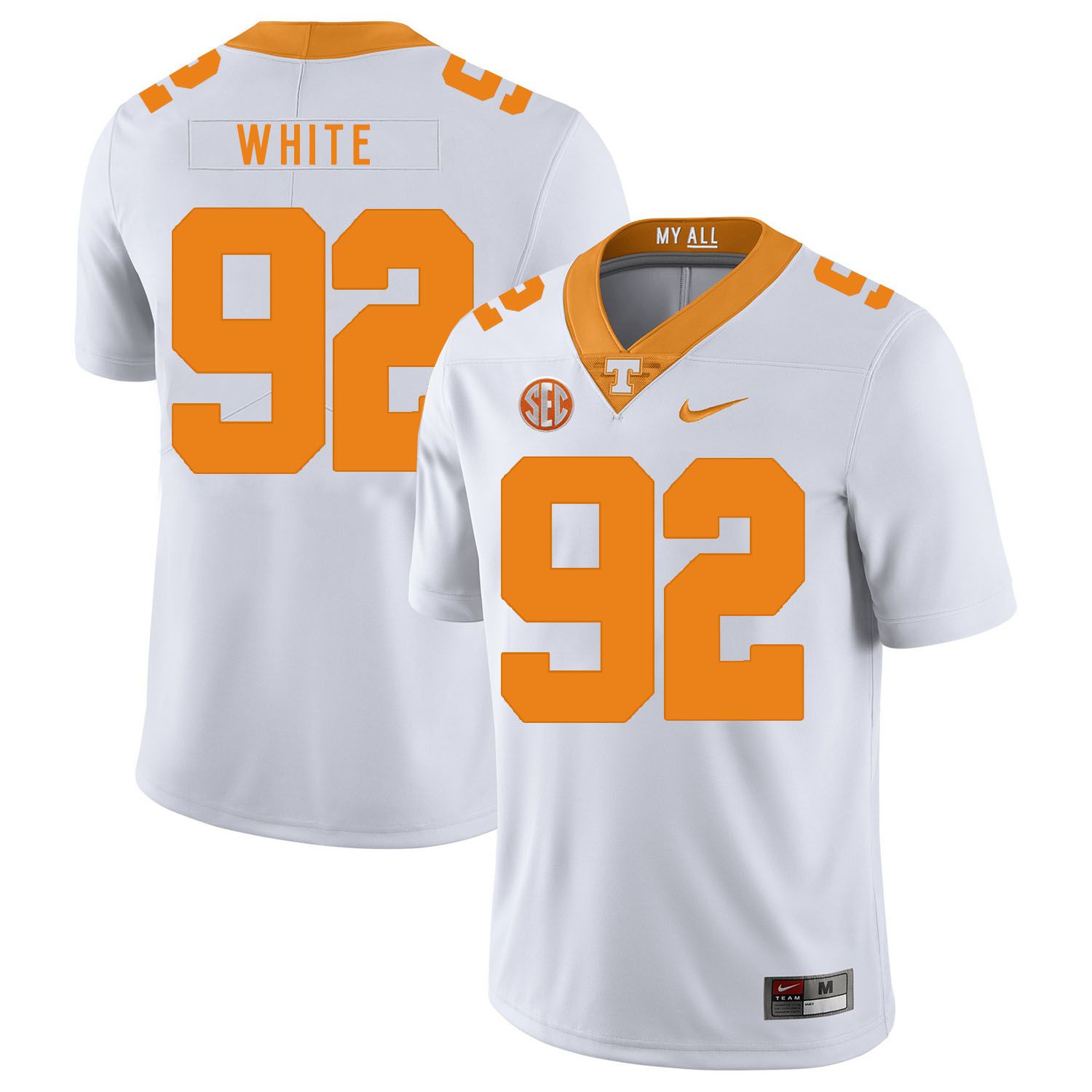 Men Tennessee Volunteers #92 White White Customized NCAA Jerseys
